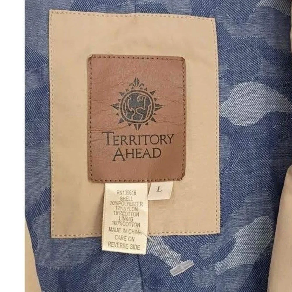 Territory Ahead 100% Cotton Tan Blazer Jacket‎ L Button Up Lapel Collar Light